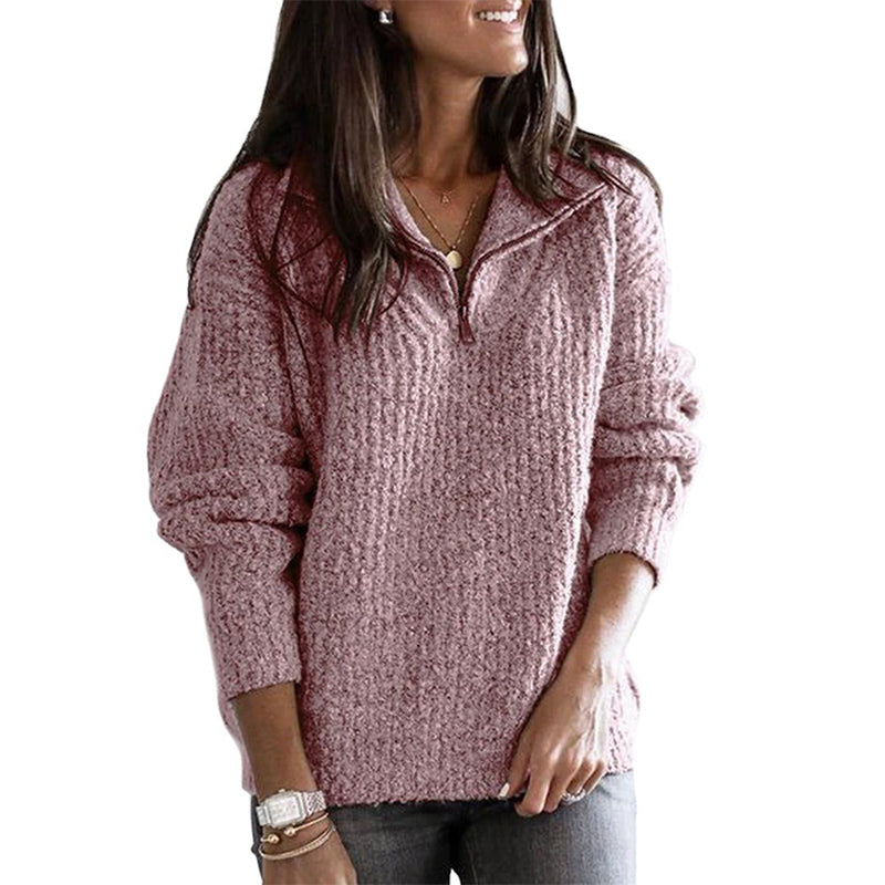 Ribbed Relaxed Fit Wool Zip-Up Sweater for Women – Cozy & Casual Comfort
