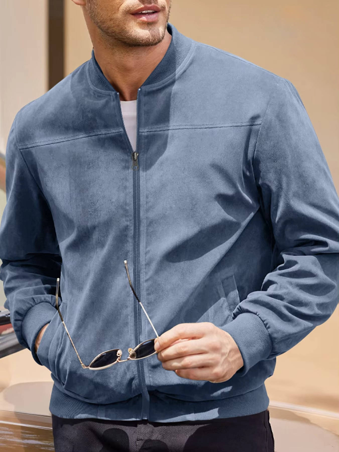 Mens Suede Bomber Jacket Windproof Warmth Without Bulk For Modern Style All Season Ready