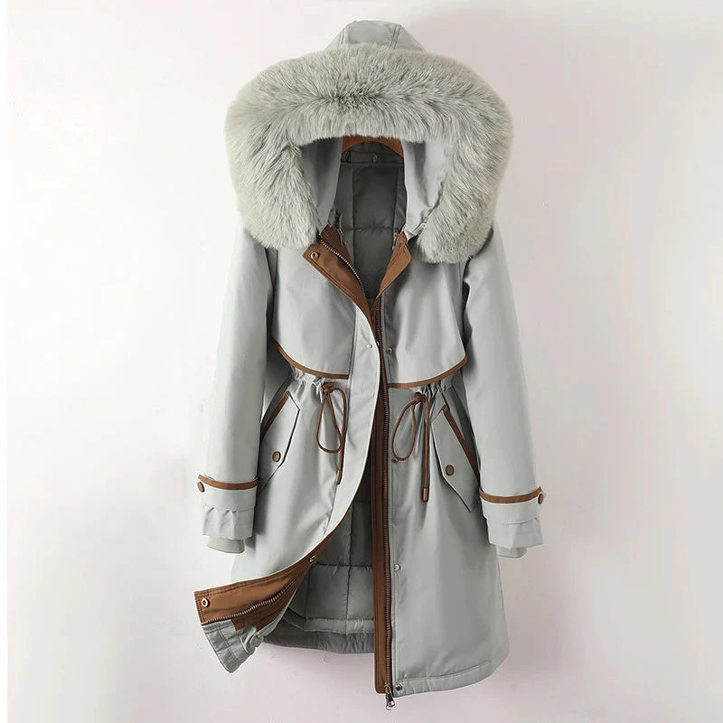 Women’s Parka Jacket – Quilted Lining – Fur Trim Hood – Adjustable Waist – Zip Closure