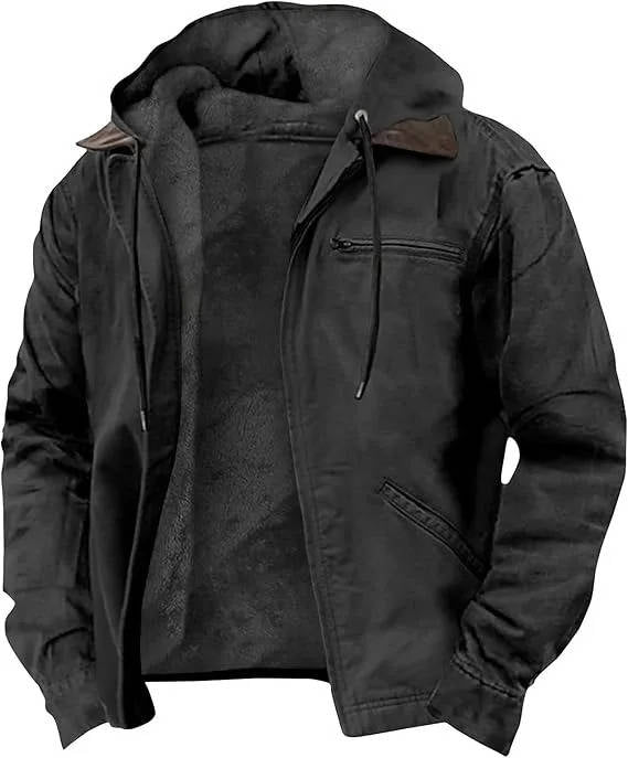 TrendAura Mens Brown Hooded Fleece Jacket with Zipper Lightweight Warm Winter Outerwear for Cold Weather