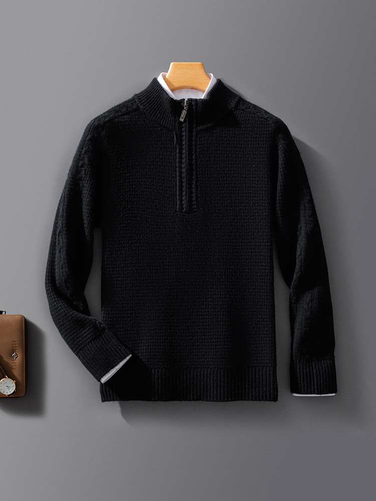 Nordisk Flair Mens Wool Knit Sweatshirt With Zip Collar Relaxed Fit Long Sleeve Pullover