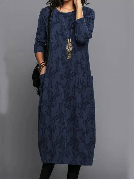 Long Sleeve Midi Dress With Pockets