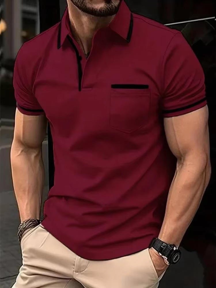 Men's Short Sleeve Polo Shirt With Chest Pocket For Casual Everyday Wear By TrendAura