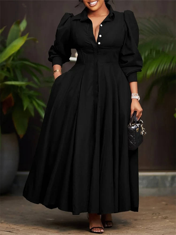 Women Casual Button Long Sleeve Dresses