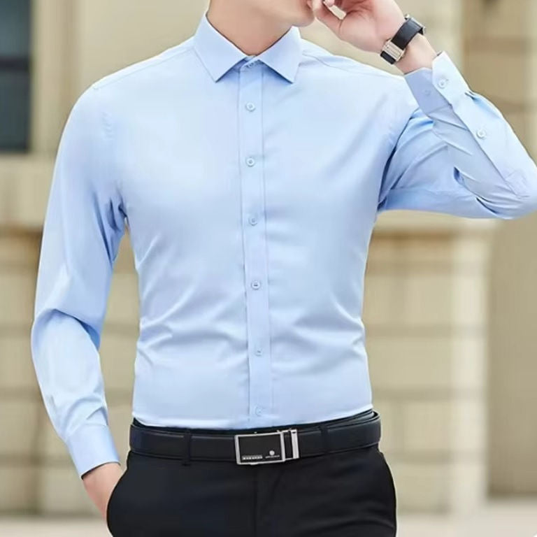 Mens Long Sleeve Dress Shirts Without Pockets With All Day Comfort And Wrinkle Resistant TrendAura