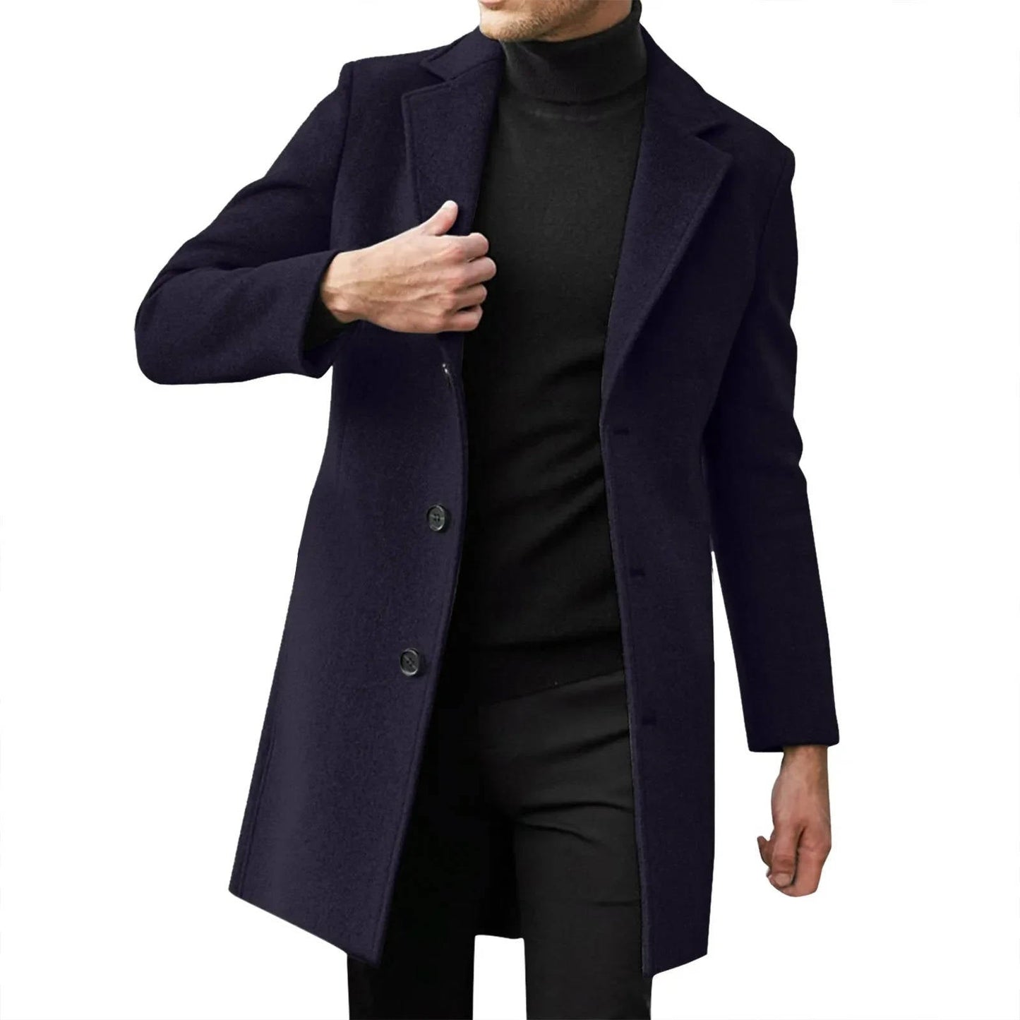 TrendAura Men's Winter Wool Overcoat Slim Fit Classic Longline Coat for Business Formalwear Warmth