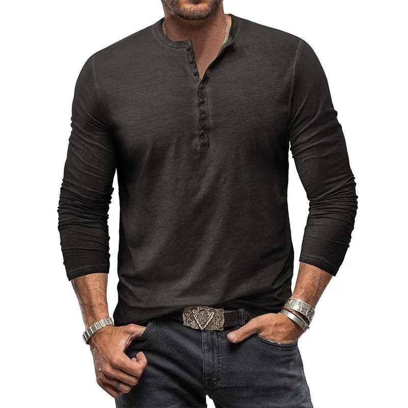 TrendAura Mens Long Sleeve Henley Shirt Cotton Stretch Fit For Casual Everyday Wear