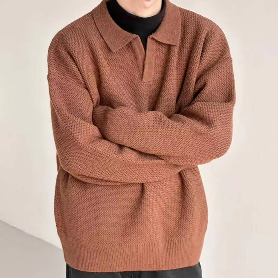 TrendAura Men's Sweater Polo Long Sleeve Knit Polo for Smart Casual Everyday Wear