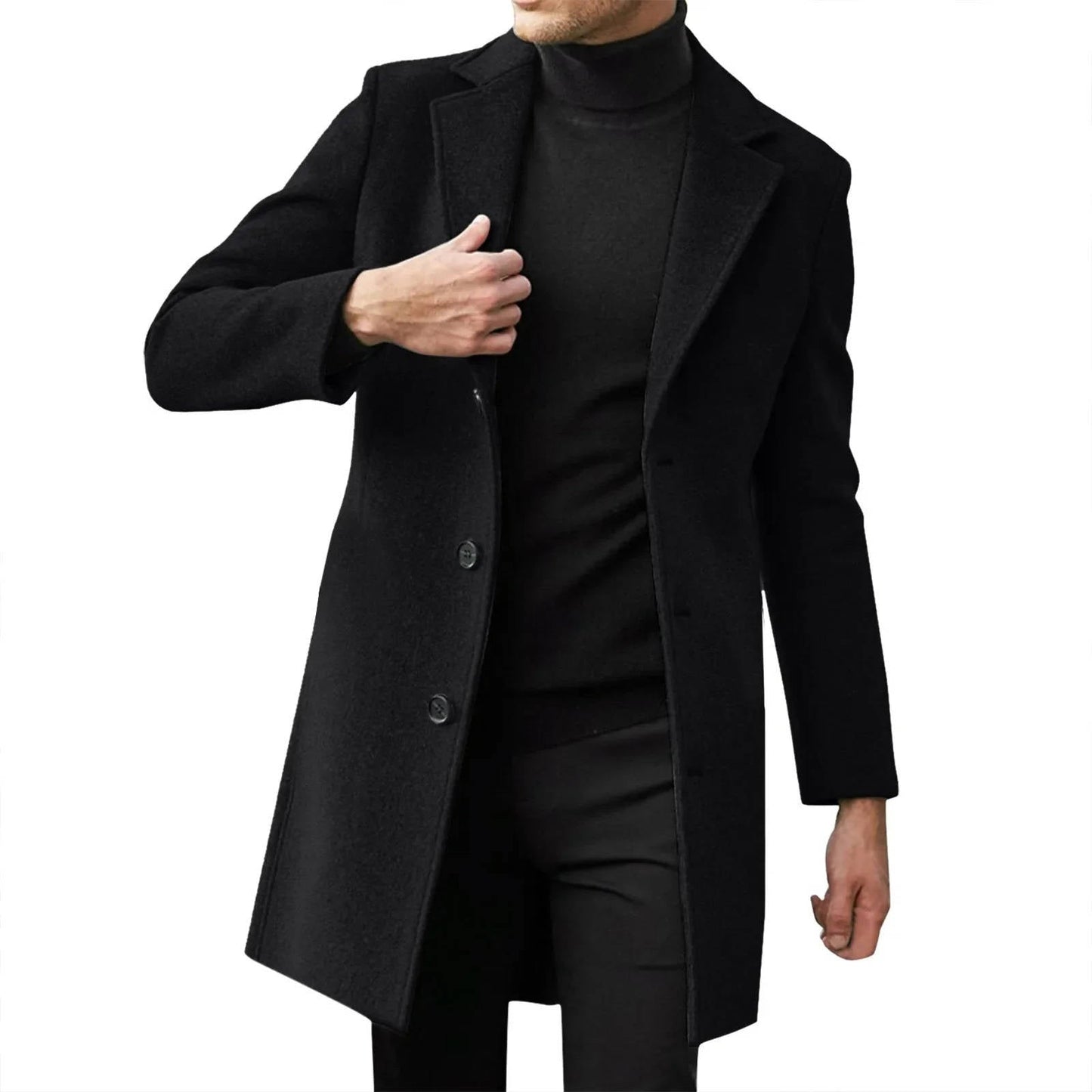 TrendAura Men's Winter Wool Overcoat Slim Fit Classic Longline Coat for Business Formalwear Warmth