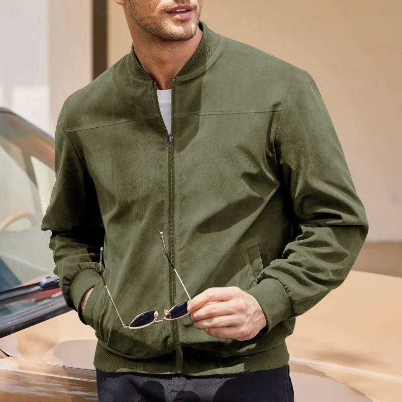 TrendAura Suede Bomber Jacket For Men Fashionable Lightweight Everyday Wear Versatile Style