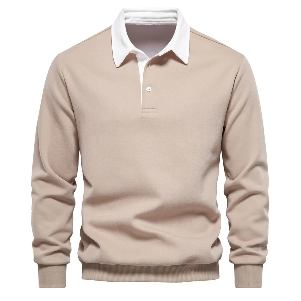 Mens Long Sleeve Polo Shirt Cotton Blend Comfort Fit Casual Everyday Wear Navy White Collar