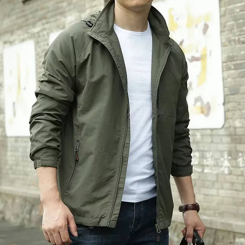 TrendAura Men's Lightweight Utility Jacket Windproof Water Resistant With Zip Pockets
