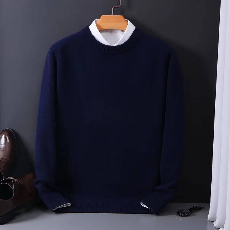 Mens Light Blue Crew Neck Sweater With Mock Collar Detail Cozy Knit Pullover For Everyday Wear