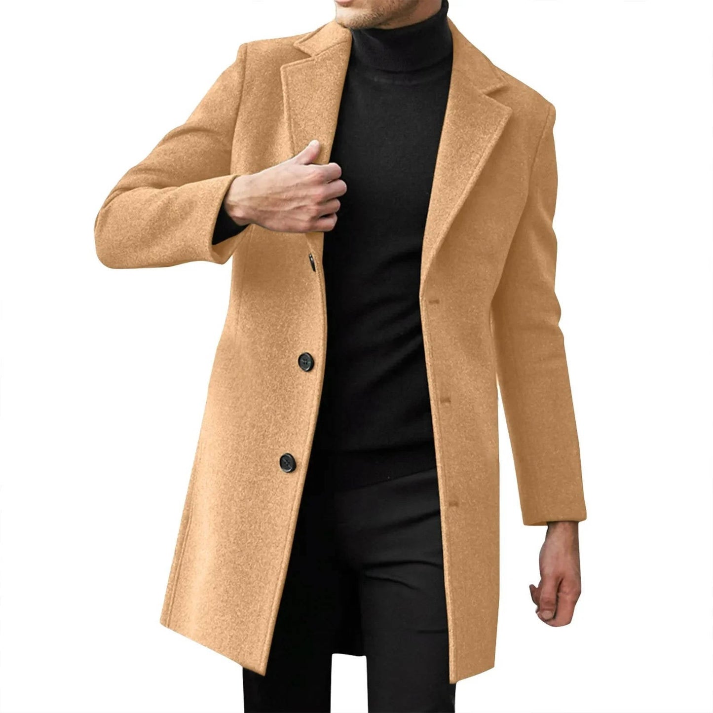 TrendAura Men's Winter Wool Overcoat Slim Fit Classic Longline Coat for Business Formalwear Warmth