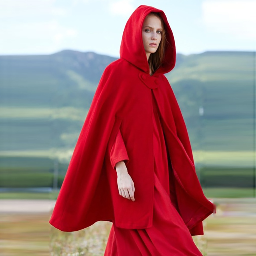 Women’s Cape – Loose Fit – Hooded – Wool Blend – Open Front Mid-Length Draped Style