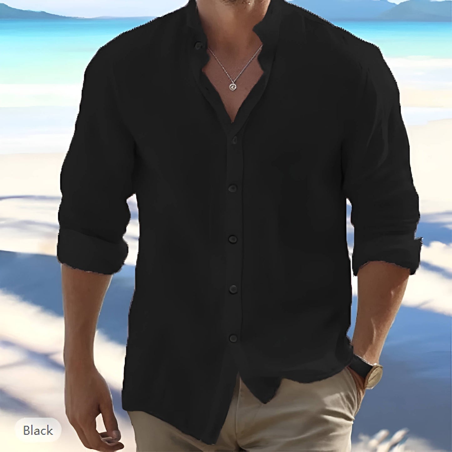 Linen Men's Long Sleeve Shirt Breathable Lightweight Button Front For Everyday Casual Wear