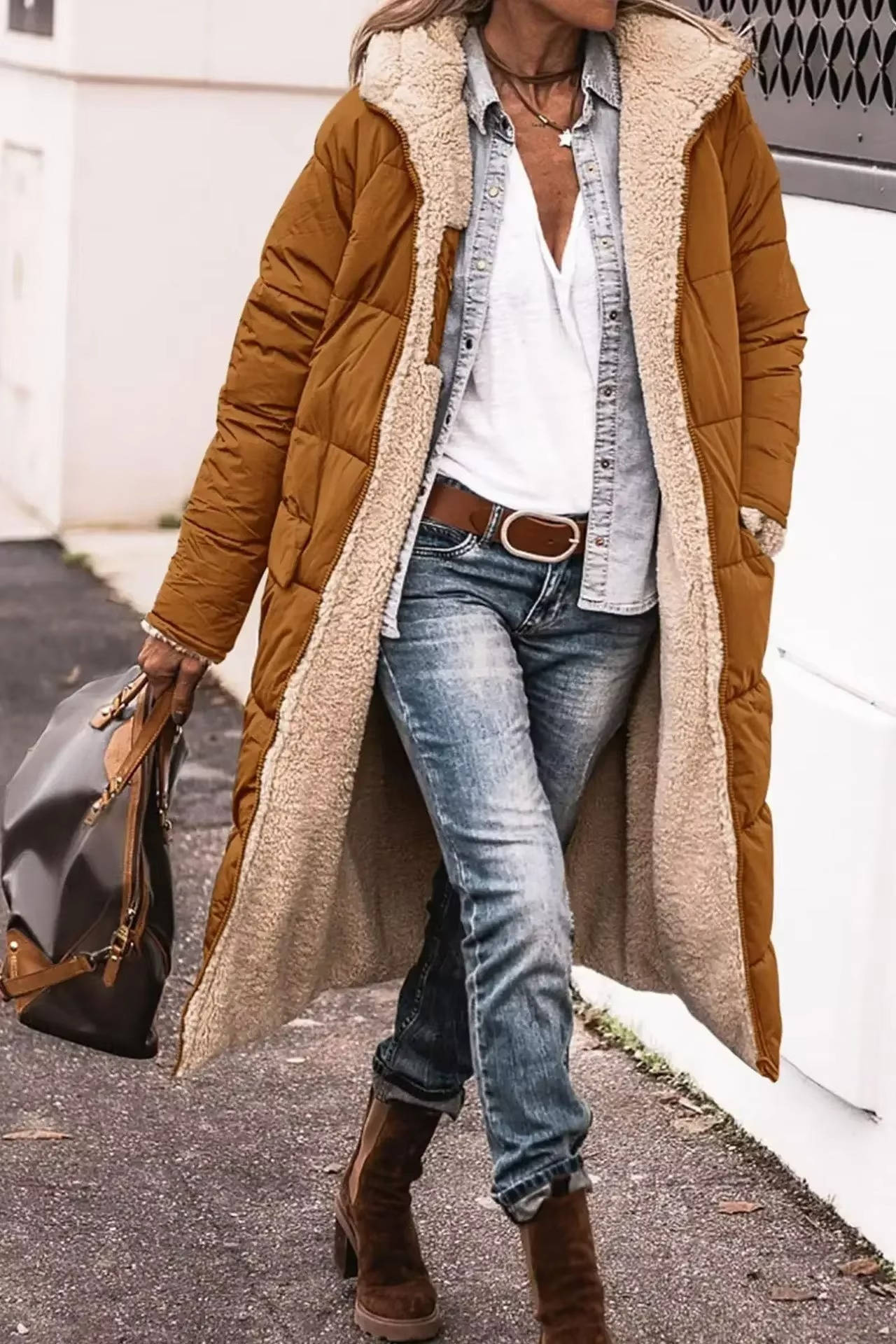 Womens Long Quilted Coat With Hood
