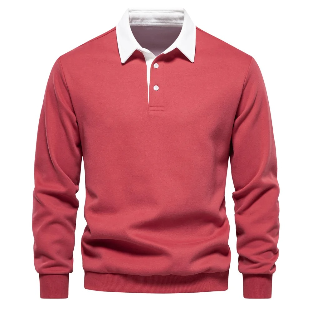 Mens Long Sleeve Polo Shirt Cotton Blend Comfort Fit Casual Everyday Wear Navy White Collar