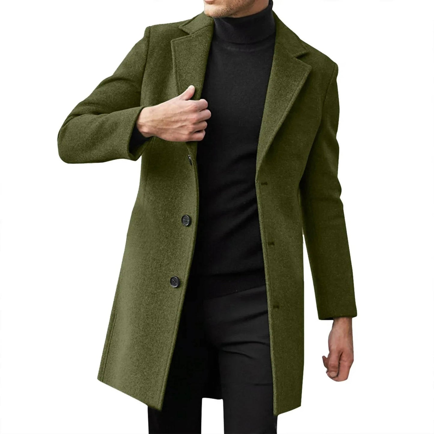 TrendAura Men's Winter Wool Overcoat Slim Fit Classic Longline Coat for Business Formalwear Warmth