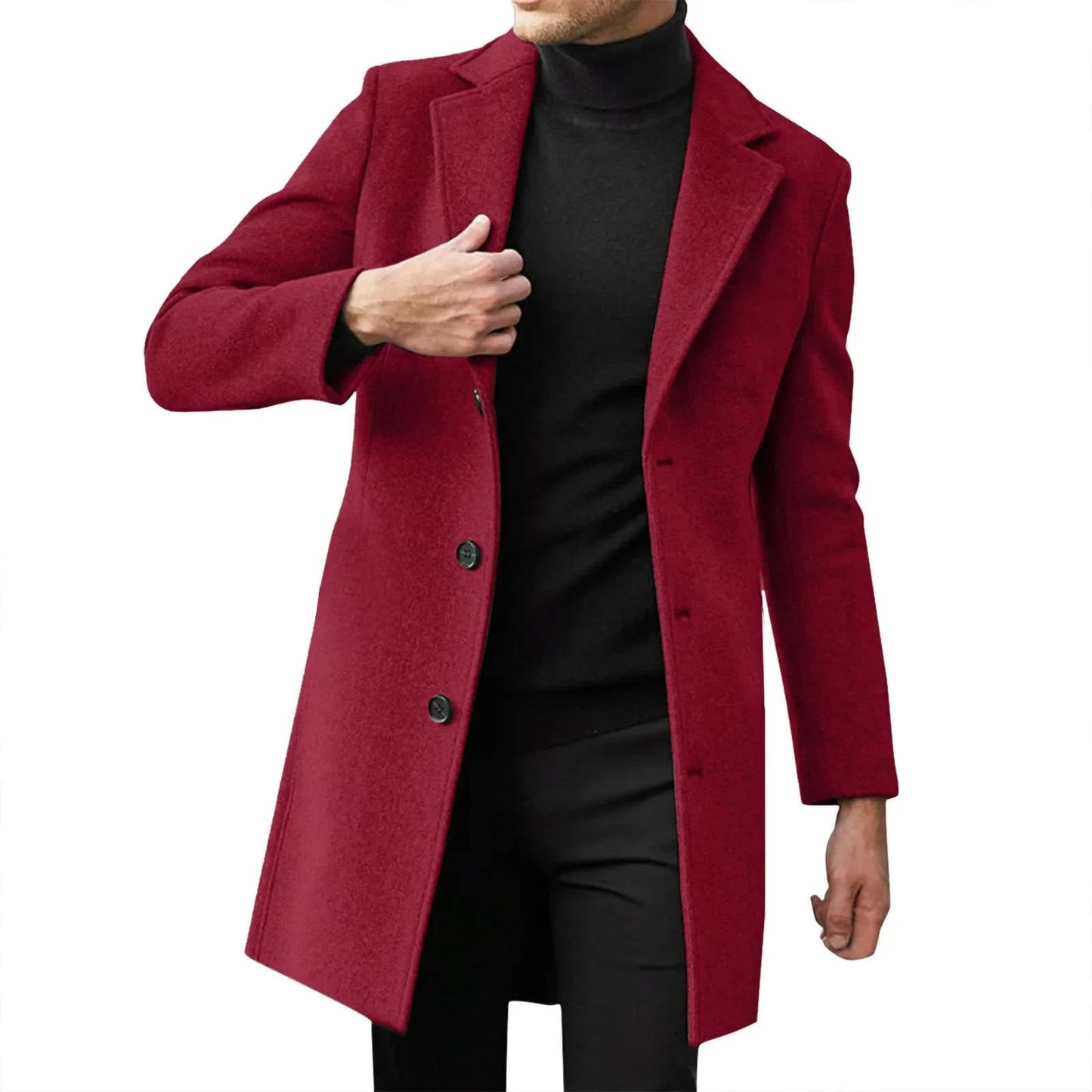 TrendAura Men's Winter Wool Overcoat Slim Fit Classic Longline Coat for Business Formalwear Warmth