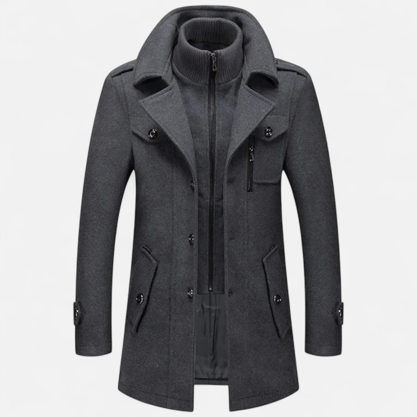 Ancient World | Men's Winter Coat in Mixed Wool with Double Collar