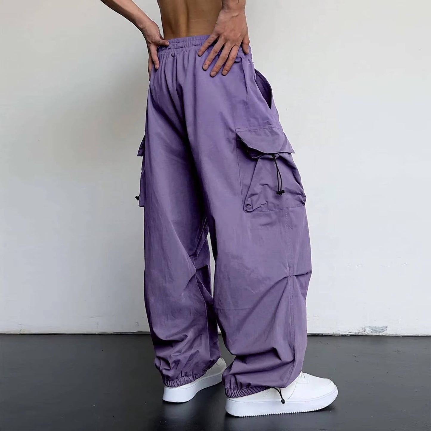 Men's Baggy Cargo Pants With Large Side Pockets And Durable Comfort Drawstring Waist