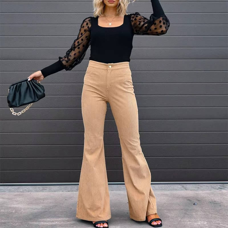 TrendAura Women's Corduroy Flare Pants - Vintage Style Comfort With All Day Stretch