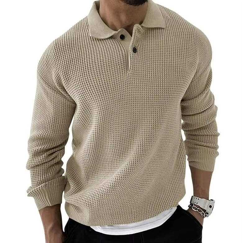 TrendAura Mens Waffle Knit Long Sleeve Sweater - Cozy Waffle Knit Texture For Everyday Comfort