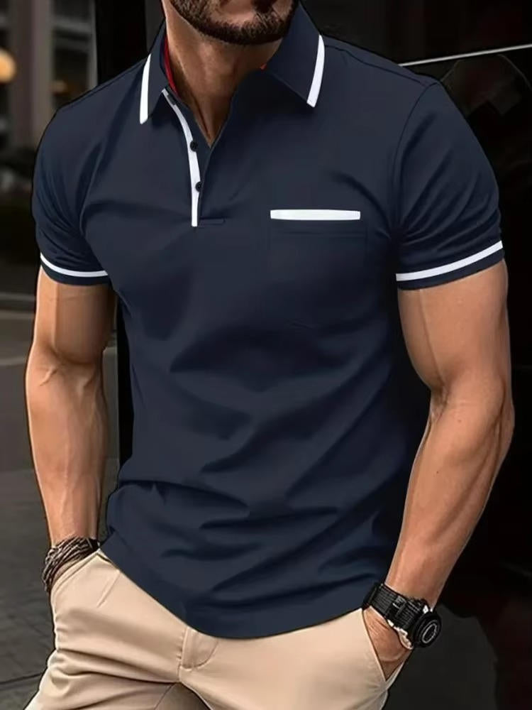Men's Short Sleeve Polo Shirt With Chest Pocket For Casual Everyday Wear By TrendAura