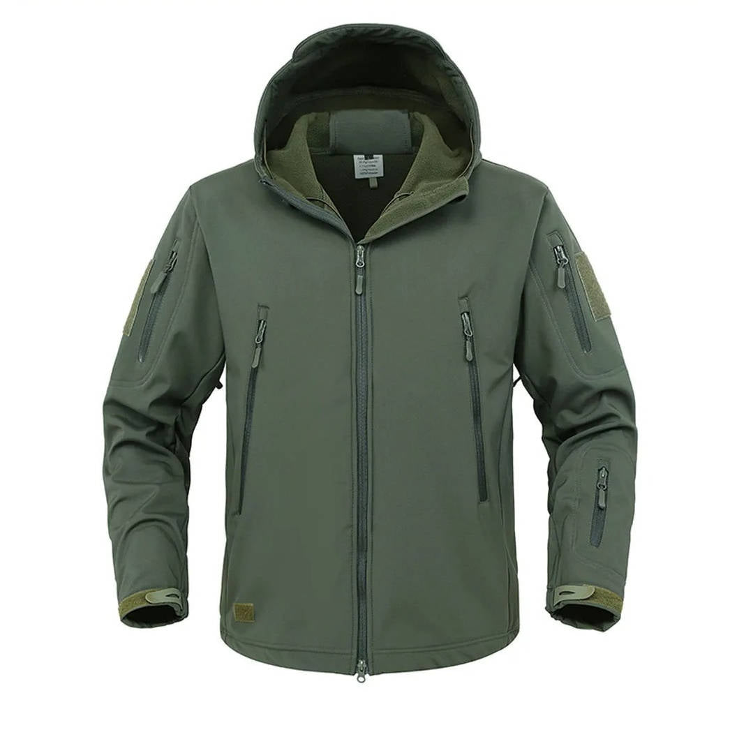 TrendAura Men's Tactical Softshell Jacket With Hood Windproof Water Resistant Exterior And Multiple Zipper Pockets