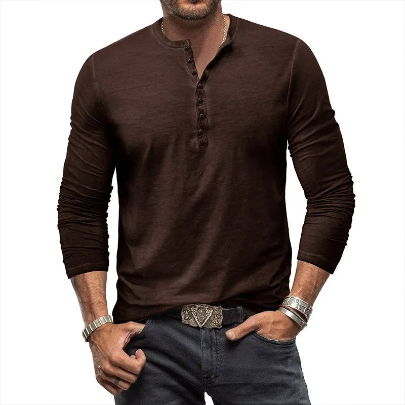 TrendAura Mens Long Sleeve Henley Shirt Cotton Stretch Fit For Casual Everyday Wear