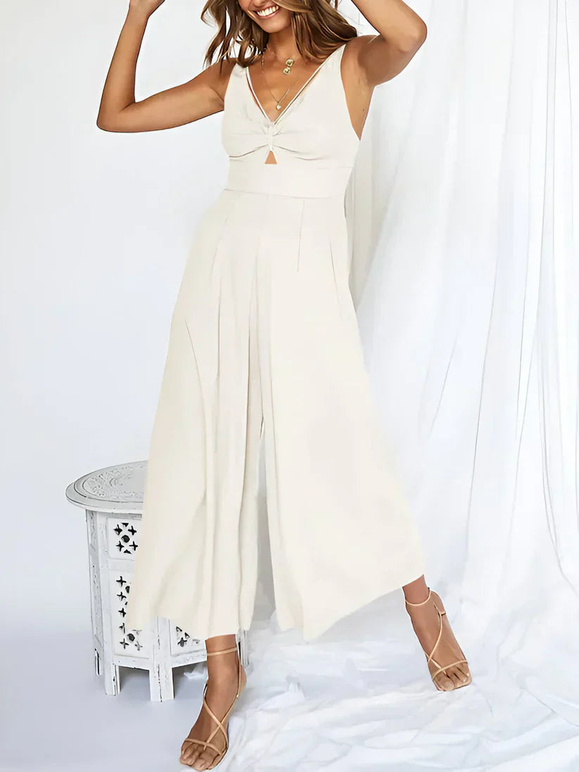 Women's Sleeveless V Neck Jumpsuit With High Waist And Wide Leg Comfort Navy Blue