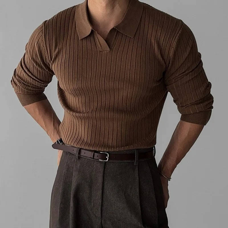 TrendAura Mens Long Sleeve Knit Polo Sweater For Casual Wear Versatile Everyday Comfort Look