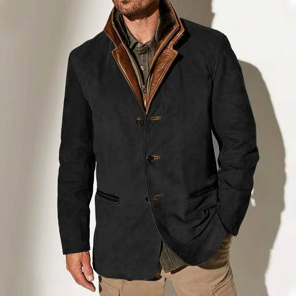 Men's Suede Blazer Jacket by TrendAura Olive Brown Suede with Leather Trim Dressy Casual Coat