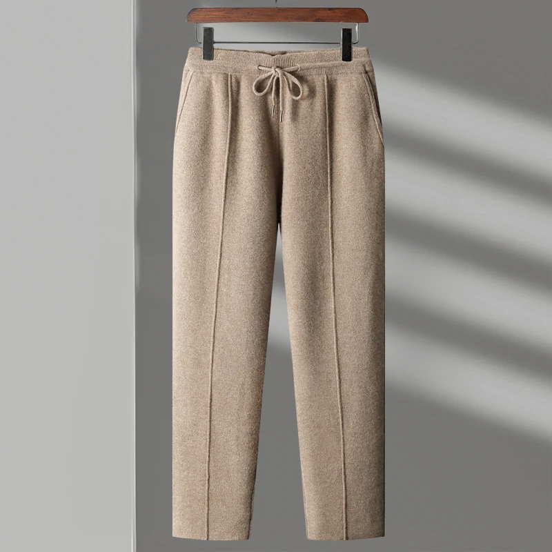 Men's Knit Trousers Relaxed Fit With Elastic Waistband Front Seams Inseam Pockets By TrendAura