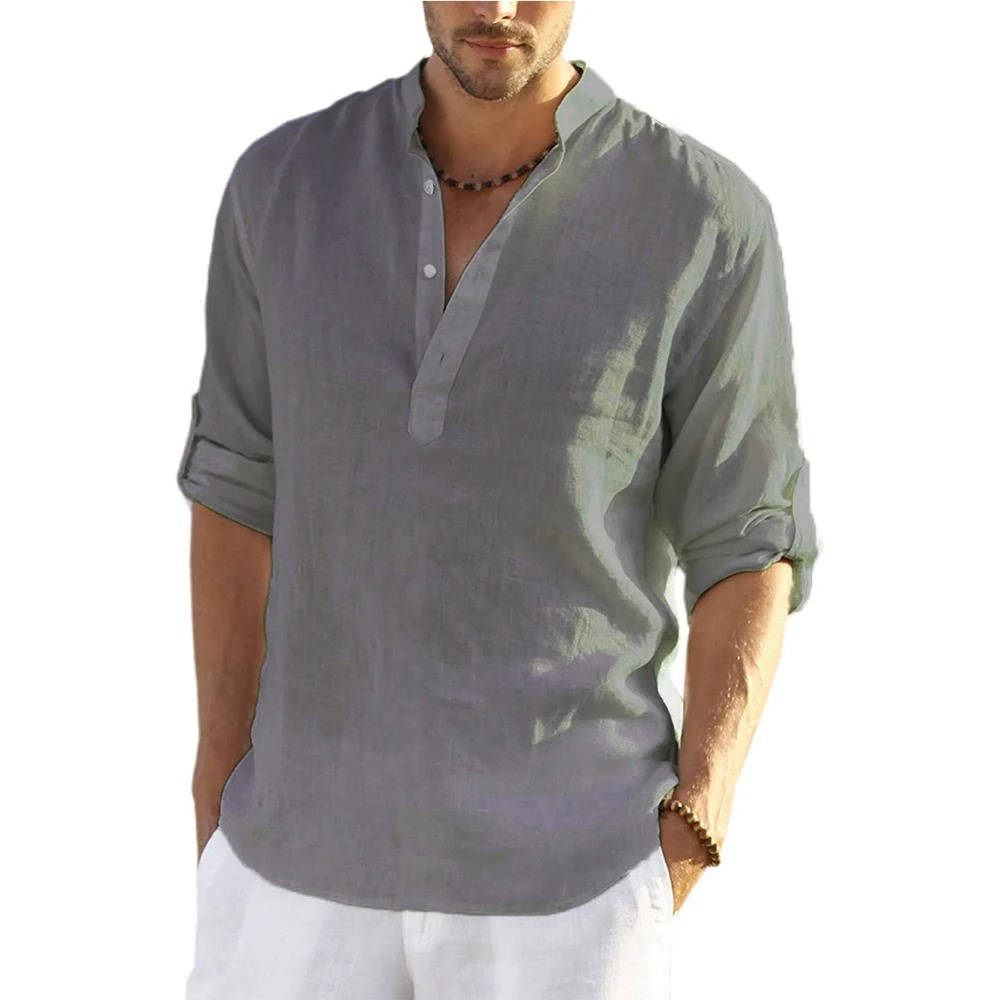 Mens Casual Henley Shirt Long Sleeves With Relaxed Fit For Everyday Wear And Weekend Outings