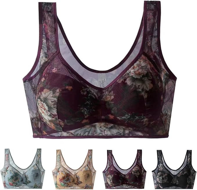 Pia-Sophie Cooling Bra With Ice Silk For Women All Day Comfort With Breathable Fabric And Floral Pattern