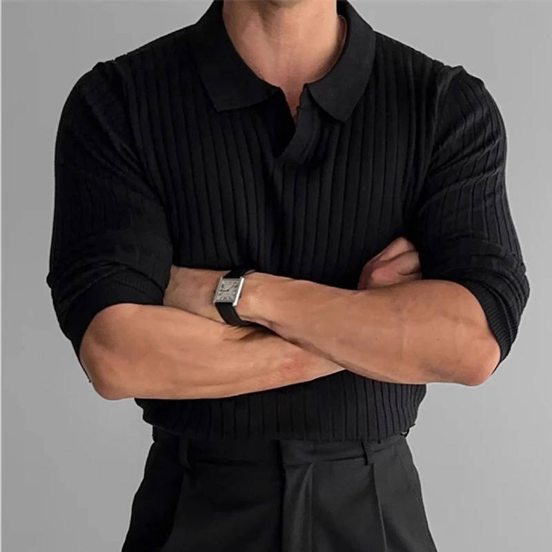 TrendAura Mens Long Sleeve Knit Polo Sweater For Casual Wear Versatile Everyday Comfort Look