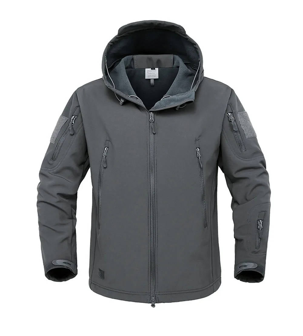 TrendAura Men's Tactical Softshell Jacket With Hood Windproof Water Resistant Exterior And Multiple Zipper Pockets