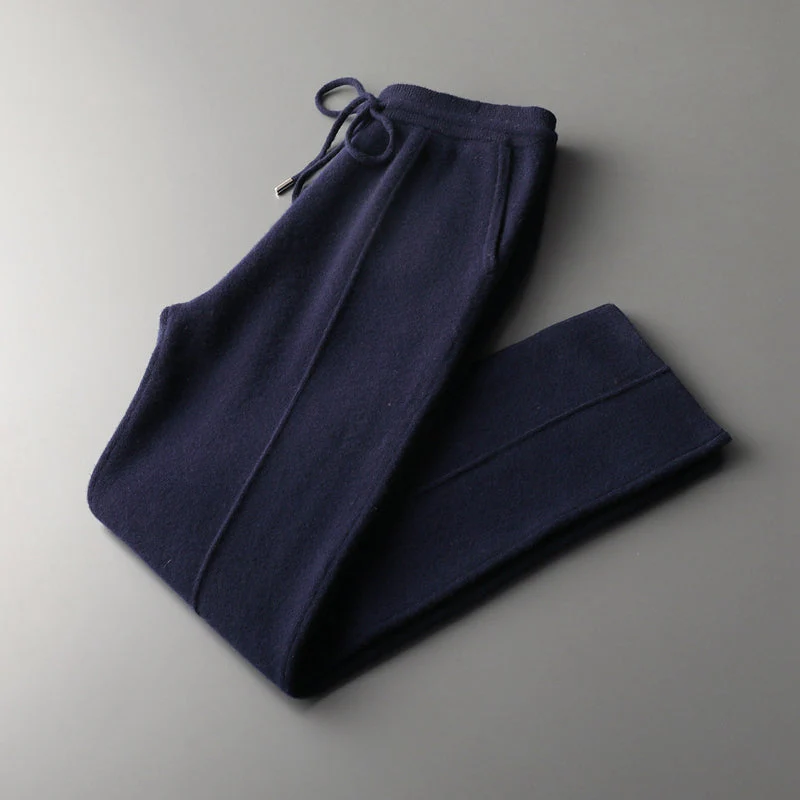 Men's Knit Trousers Relaxed Fit With Elastic Waistband Front Seams Inseam Pockets By TrendAura