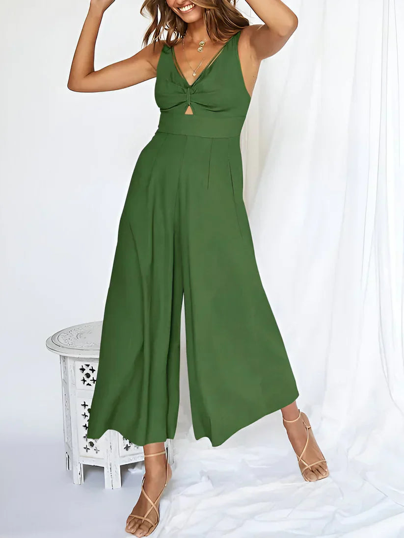 Women's Sleeveless V Neck Jumpsuit With High Waist And Wide Leg Comfort Navy Blue