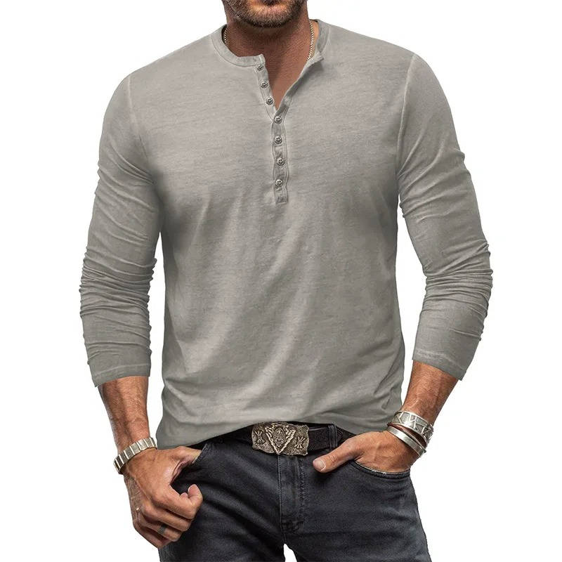 TrendAura Mens Long Sleeve Henley Shirt Cotton Stretch Fit For Casual Everyday Wear