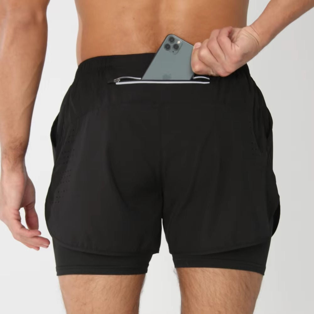 Men's Sports And Training Shorts With Phone Pocket Dual Layer Design For Gym Swim And Run