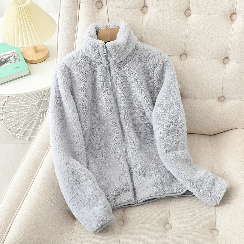 Women’s Fleece Jacket – Plush Fleece – Relaxed Fit – Reversible – High Neck Zip-Up