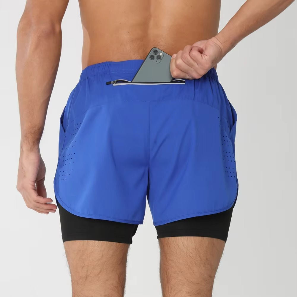 Men's Sports And Training Shorts With Phone Pocket Dual Layer Design For Gym Swim And Run