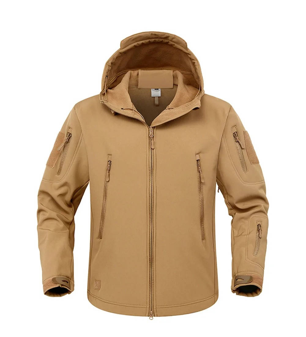 TrendAura Men's Tactical Softshell Jacket With Hood Windproof Water Resistant Exterior And Multiple Zipper Pockets