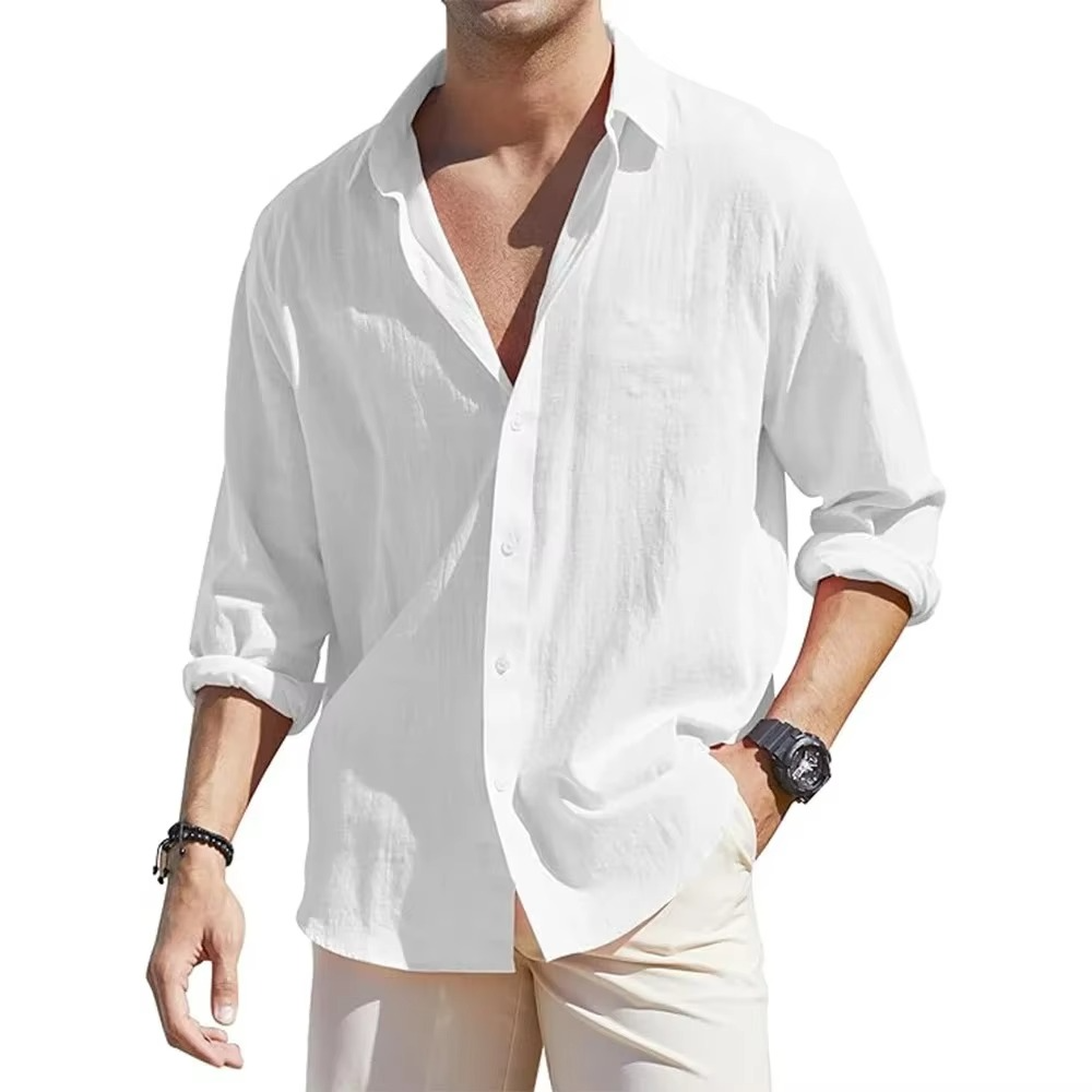 Mens Long Sleeve Linen Button Down Shirt For Cool Comfortable Everyday Style By TrendAura