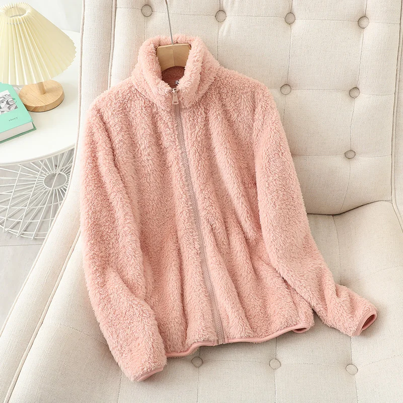 Women’s Fleece Jacket – Plush Fleece – Relaxed Fit – Reversible – High Neck Zip-Up
