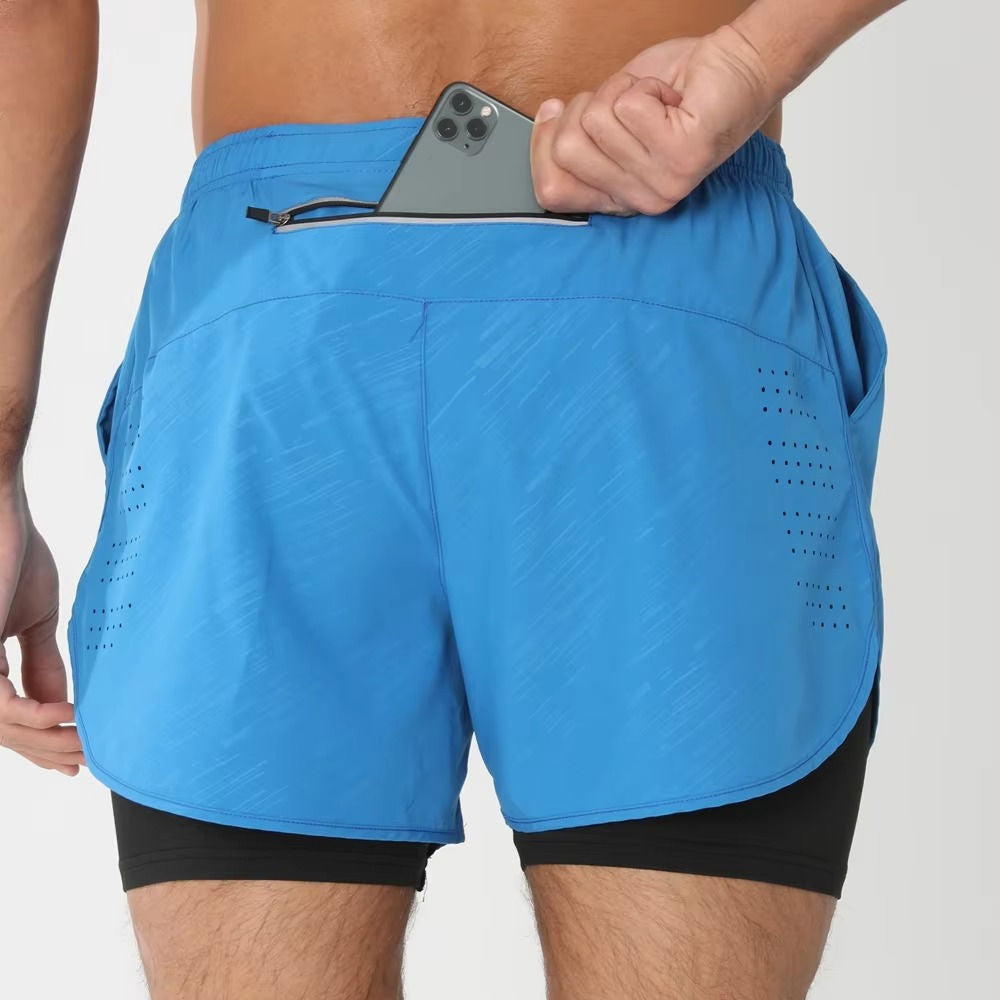 Men's Sports And Training Shorts With Phone Pocket Dual Layer Design For Gym Swim And Run