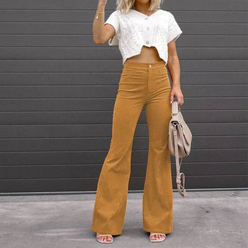 TrendAura Women's Corduroy Flare Pants - Vintage Style Comfort With All Day Stretch